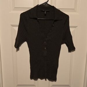 White House Black Market Dark Olive Body Con Short Sleeve Knit Top